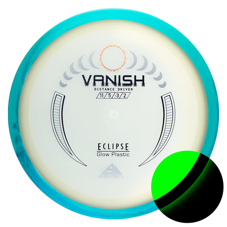 Disc golf disc with 'Vanish' and 'Eclipse' 