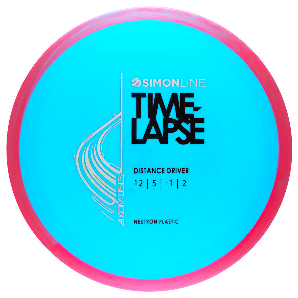 Blue disc with pink rim featuring 'Simon Line Time Lapse' 